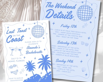Coastal Bachelorette Invitation and Itinerary Template, Last Toast on the Coast, Beach Bachelorette Party Invite, Coastal hens Night, Canva