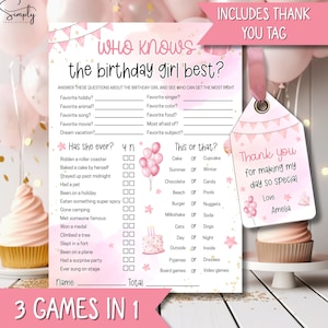 Editable Who Knows The Birthday Girl Best Printable Pink Party Game Kids Teens Tweens Girls Birthday Party Games Would She Rather Quiz Canva