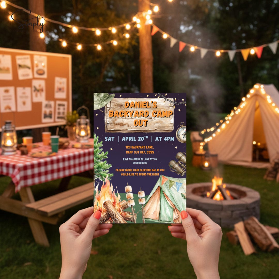 Backyard Camping Invite, Kids Camp Out Invitation, Sleepover Party ...