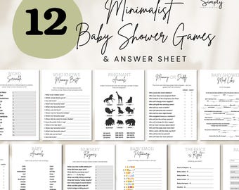 Minimalist Gender Neutral Baby Shower Games Bundle, Editable Baby Sprinkle Activities, Canva Template