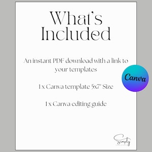 May include: What's Included: An instant PDF download with a link to your templates, 1 Canva template in 5x7 inch size, and 1 Canva editing guide.