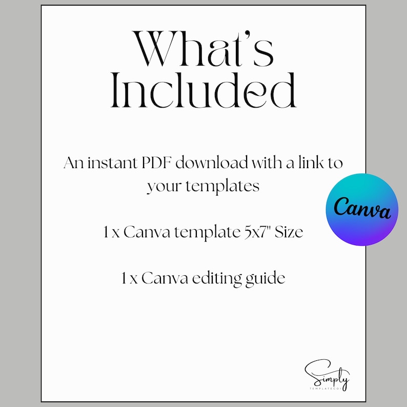May include: What's Included: An instant PDF download with a link to your templates, 1 Canva template in 5x7 inch size, and 1 Canva editing guide.