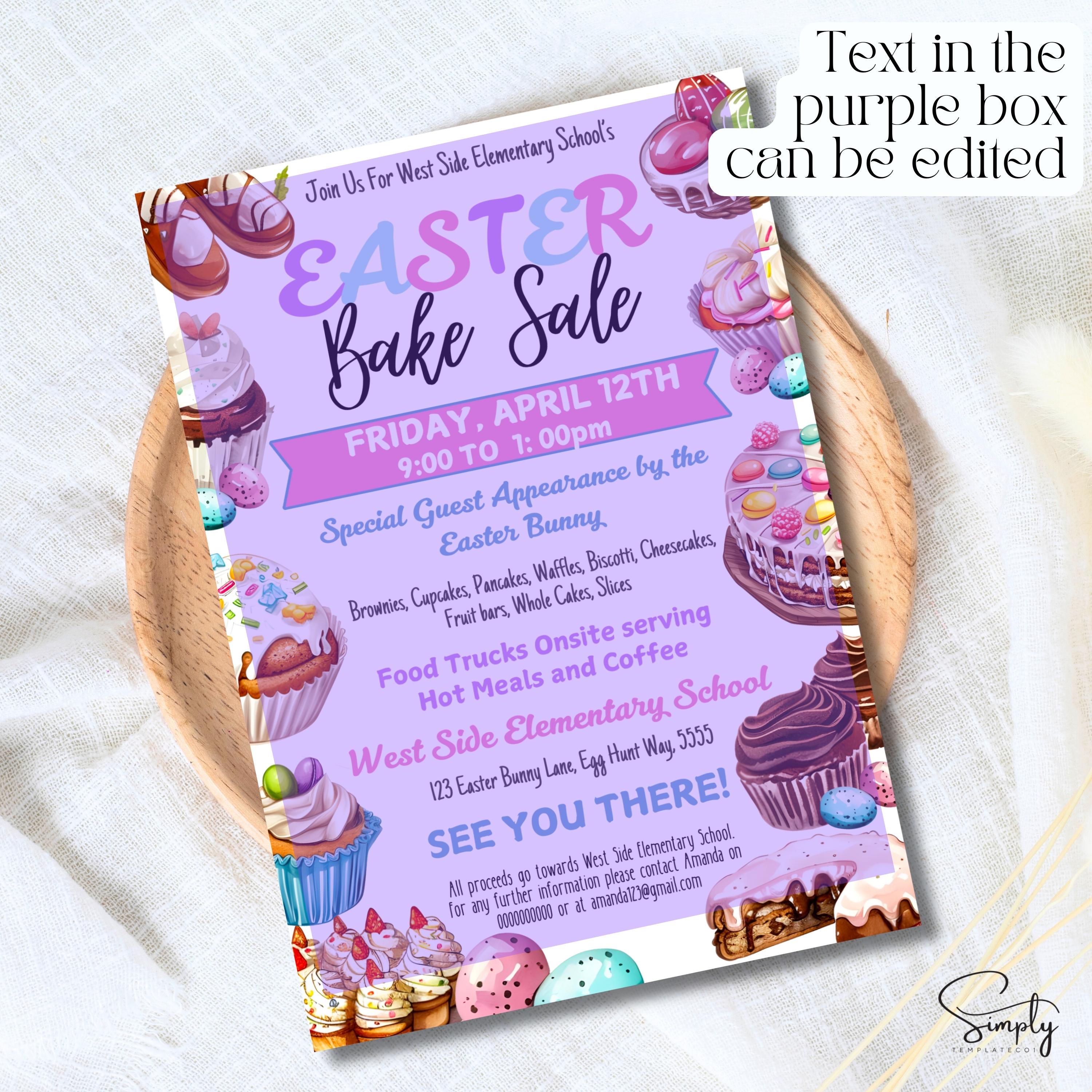 Easter Bake Raffle EASTER Bake Sale Fundraiser Editable Template Flyer, Easter Event Flyer ...