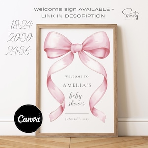 Blush Pink Bow Baby Shower Invitation Editable Elegant Watercolor Coquette Bow Invitation Pink Girl Baby Shower Invite Pink Ribbon Canva image 6