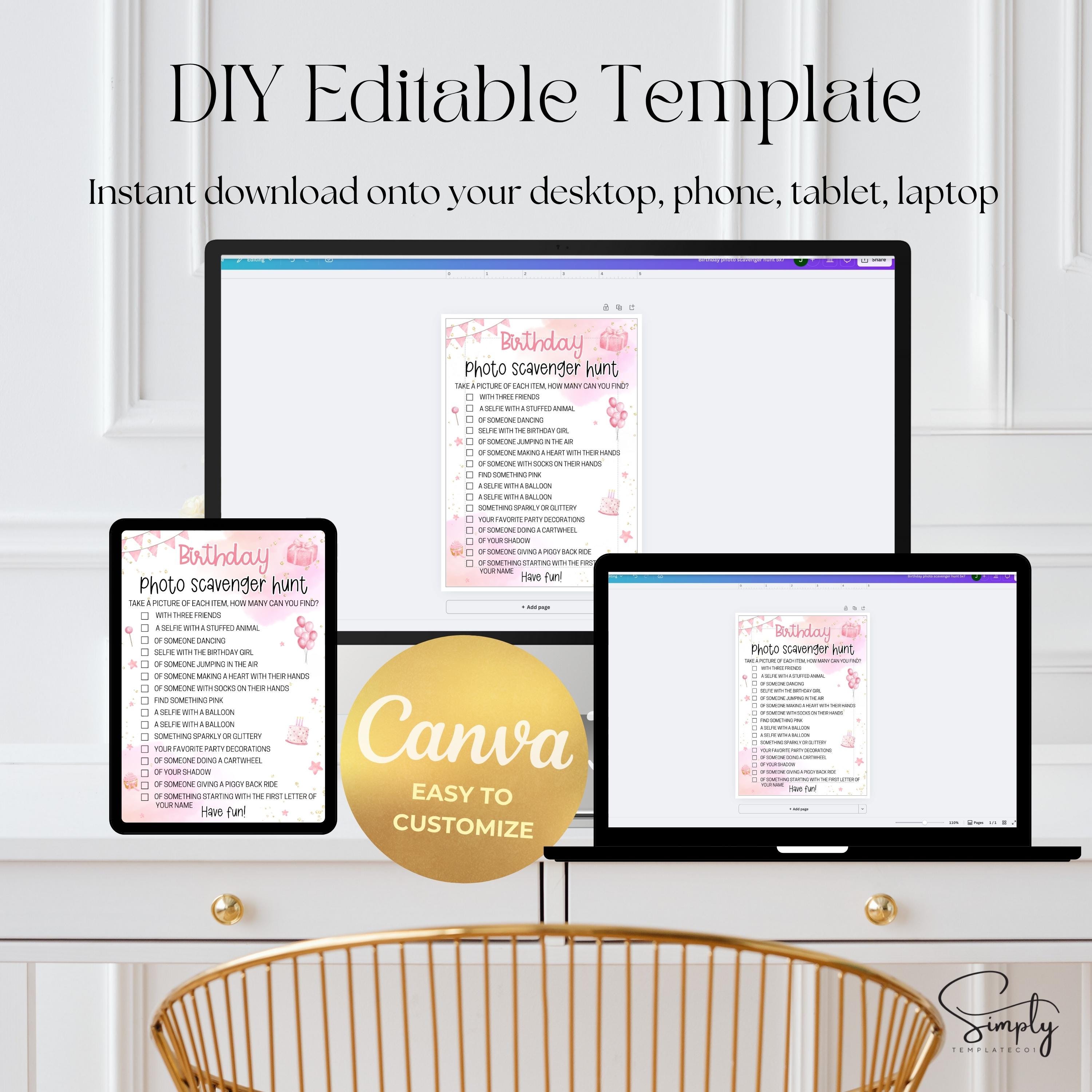 Editable Birthday Photo Scavenger Hunt for Kids Teens Tweens Printable ...