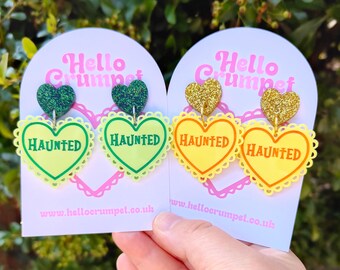 Haunted earrings | Halloween  | laser cut heart acrylic earrings