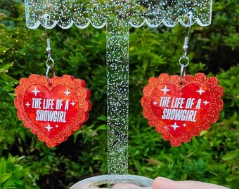 The Life of a Showgirl earrings | laser cut heart acrylic earrings