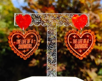 The Life of a Showgirl earrings | laser cut heart acrylic earrings