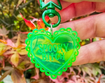 Spooky Bitch keyring bag charm | laser cut heart