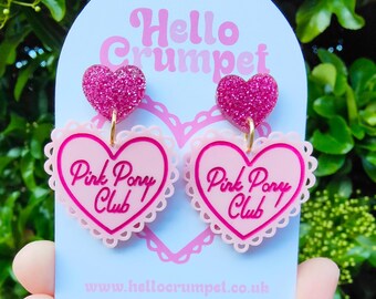 Pink Pony Club earrings | Chappell Roan Merch  | laser cut heart acrylic earrings