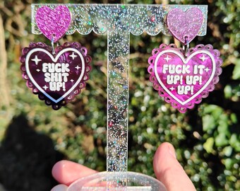 Fuck Shit Up earrings | Taylor Merch  | laser cut heart acrylic earrings