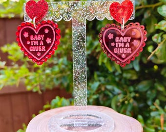 Baby I'm a Giver earrings | Chappell Roan Merch  | laser cut heart acrylic earrings