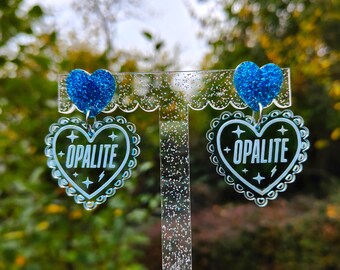 Opalite inspired earrings | laser cut heart acrylic earrings