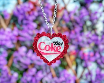 Diet coke pendant necklace | laser cut heart acrylic
