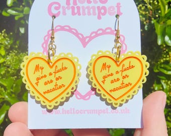 Give-a-F*cks earrings | Sabrina Carpenter Merch  | laser cut heart acrylic earrings