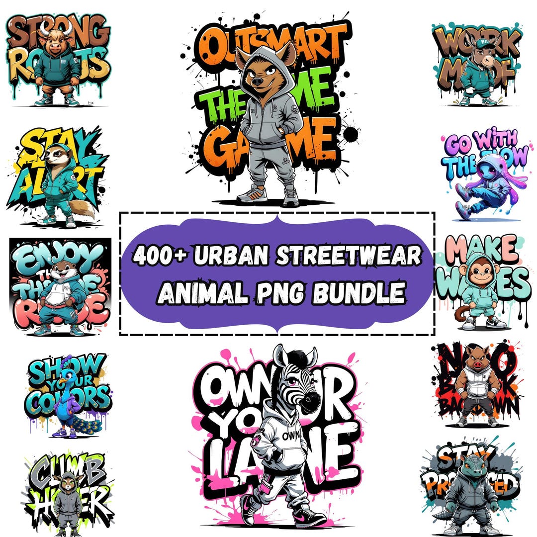 400+ Urban Streetwear Animal Clipart PNG Bundle | Graffiti Hip Hop ...