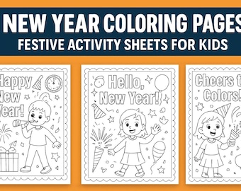 Neujahr Malvorlagen | Festliche Aktivität Blätter für Kinder | Winter Feier Paket (10 Designs)