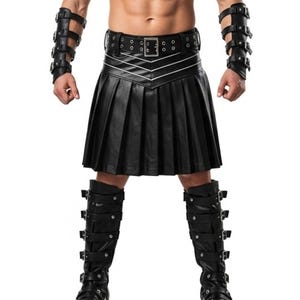 Genuine Black Leather Kilt - Gladiator Leather Cosplay Costume Kilt - Personalized Leather Kilt for Men – LGBTQ Fashion Kilt Men - Best Gift