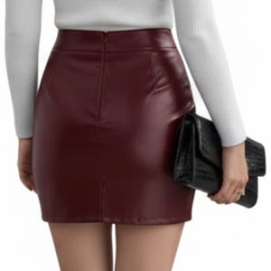 Women’s High Waist Genuine Sheep Leather Mini Skirt, Slim Fit Pencil Skirt with Side Slit, Real Leather Skirt | Womens Clothing Gift for Her