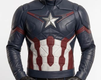Men's Superhero Leather Jacket, Soldier Costume, Cosplay Outfit, Comic-Con Armor, Halloween Biker Jacket, Gift for Him