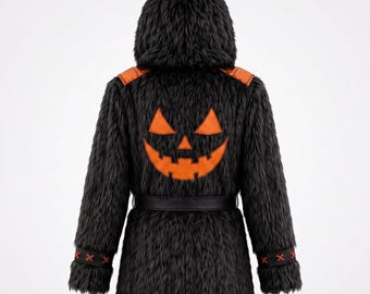 Halloween Costume Cosplay Jacket Werewolf Faux Fur Coat with Leather Trim Custom Made Gift