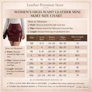 Women's High Waist Leather Minin Skirt Size Chart