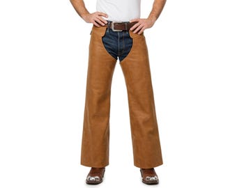 Handmade Brown Leather Biker Chaps | Custom Fit Cowboy Biker Riding Gear Pant | Western Leather Chaps for Men | Personalized Gift for Him