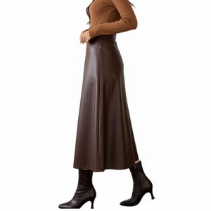 Genuine Brown Leather Skirt Maxi for Women | High Waist Sheepskin Long A Line Leather Skirt | Womens Clothing | Personalized Gift for Her