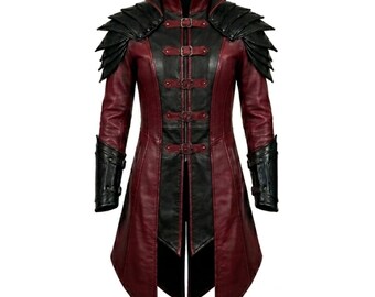 Steampunk Gothic Vampire Leather Duster Trench Coat - Medieval Armor Cosplay - Red & Black Personalized Halloween Costume