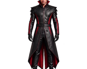 Men's Gothic Vampire Lord Leather Coat – Custom Sheepskin Dark Fantasy Costume for LARP Halloween Cosplay