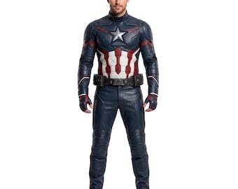 Men's Inspired Superhero Costume, Sheep Leather Tactical Armor Suit, Comic Con Cosplay Patriotic Outfit
