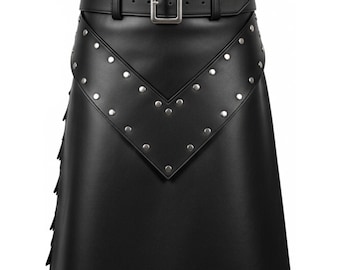 Falda escocesa utilitaria de cuero negro hecha a mano – Falda gótica punk steampunk para hombre / Regalo ideal para festivales