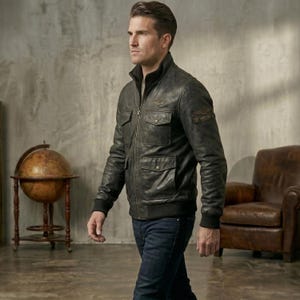 Mens Black Leather Bomber Jacket – Avirex Style Real Sheepskin Leather Flight Jacket for Men, Vintage American Biker Jacket, Lambskin Leather Coat
