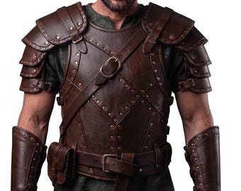 Men's Leather Cuirass Armor, Cowhide Warrior Costume, Medieval Knight LARP, Cosplay Renaissance Fantasy Set