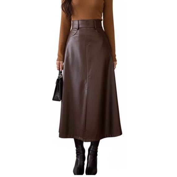 Genuine Brown Leather Skirt Maxi for Women | High Waist Sheepskin Long A Line Leather Skirt | Womens Clothing | Personalized Gift for Her