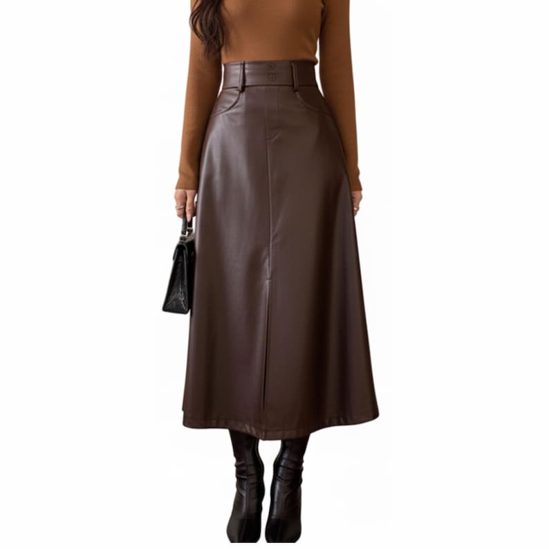 Genuine Brown Leather Skirt Maxi for Women | High Waist Sheepskin Long A Line Leather Skirt | Womens Clothing | Personalized Gift for Her
