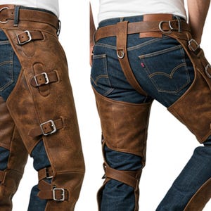leather chaps men, genuine leather biker chaps, brown leather chaps, custom leather motorcycle gear, real leather chaps for men, handmade leather chaps, men’s leather riding gear, cowboy chaps for men, vintage leather chaps, motorcycle accessories men, best dad gift, best gifts for her, leather gifts