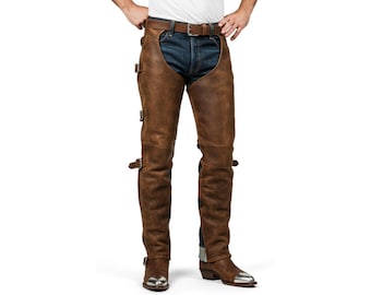 Handmade Brown Leather Biker Chaps for Men | Custom Fit Motorcycle Riding Gear Pant | Leather Chaps for Men | Personalized Gift for Him