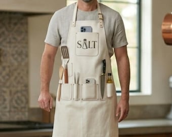 Personalized Full Grain Leather Apron for Kitchen Woodworking BBQ Grill Welding Carpenter - Heavy Duty Genuine Cowhide Leather Gifts