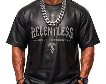 Personalized Tshirt Mens Printed Leather Shirt Genuine Sheep Oversized Graphic Tee Gift For Him