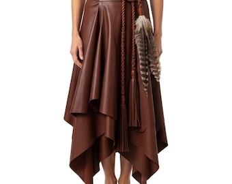 Genuine Brown Leather Maxi Skirt Women | High-Waist Long Leather Skirt | Custom Handmade Leather Clothing | Personalized Gift for Her