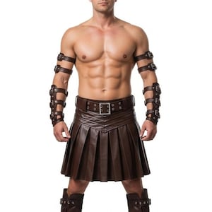 Genuine Brown Leather Kilt - Gladiator Leather Cosplay Costume Kilt Personalized Leather Kilt for Mens Leather Kilt & Armor | Gift for Him