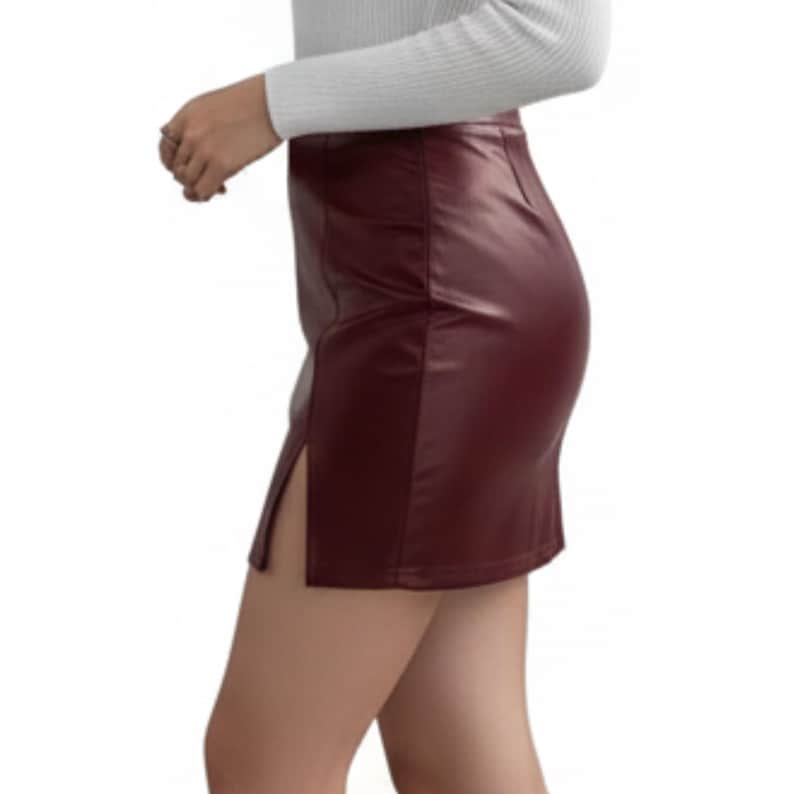 Women’s High Waist Genuine Sheep Leather Mini Skirt, Slim Fit Pencil Skirt with Side Slit, Real Leather Skirt | Womens Clothing Gift for Her