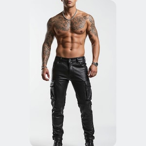 Handmade Genuine Black Leather Cargo Pants for Men – Biker Trousers, Motorcycle Pants, Leather Riding Gear | Personalized Gift for Him