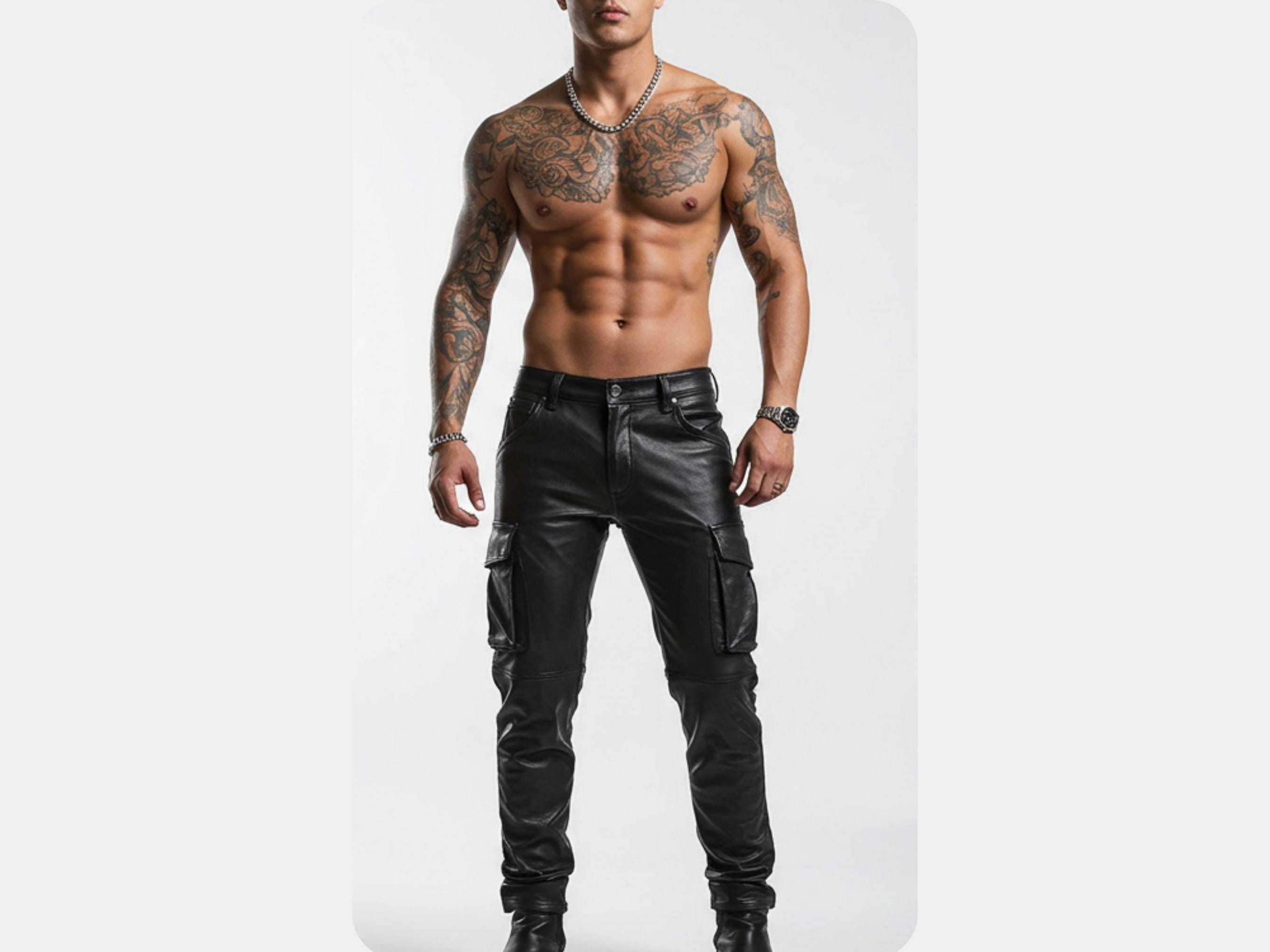 Handmade Genuine Black Leather Cargo Pants for Men - Biker Trousers, Motorcycle Pants, Leather Riding Gear Personalized Gift for Him