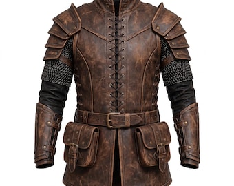 Mens Medieval Leather Armor Costume | Genuine Cowhide Warrior LARP Cosplay Outfit | Viking Chest Armor Set