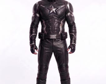 Superhero Inspired Black Leather Tactical Armor Suit, Comic-Con Winter Soldier Halloween Cosplay Costume