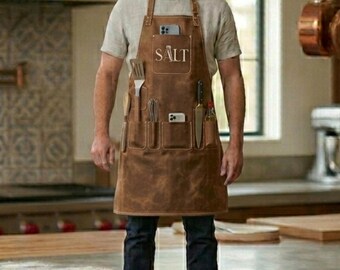 Personalized Full Grain Leather Apron – Heavy Duty Cowhide for BBQ, Woodworking, Welding, Carpenter Gifts
