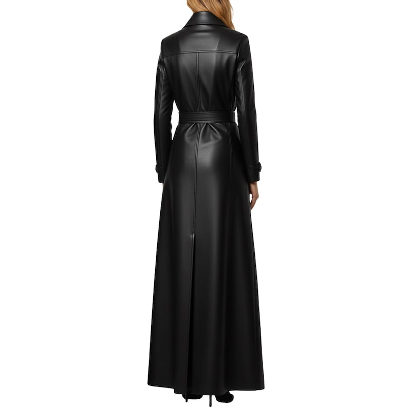 Handmade Genuine Real Leather Trench Long Coat Women – Full Length Leather Duster – Winter Black Maxi Overcoat | Personalized Gift for Her