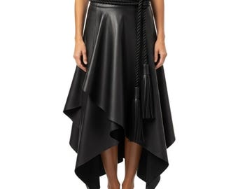 Echte zwarte leren maxi-rok dames | Long Go leren rok met hoge taille | Op maat gemaakte handgemaakte leren kleding | Gepersonaliseerd cadeau voor haar
